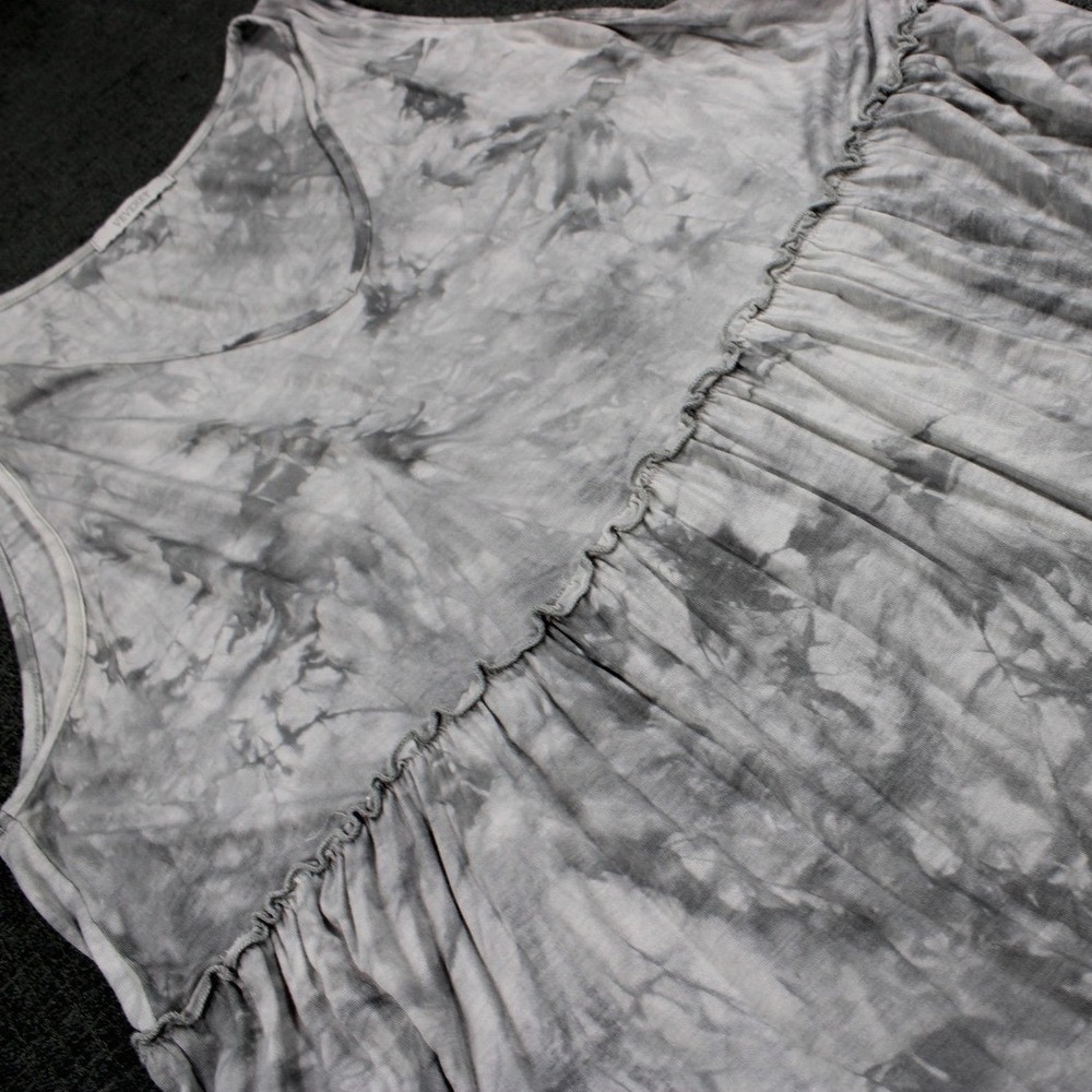 Veveret Womens Grey White Tie Dye Babydoll Tank V-Neck Sleeveless Empire Waist